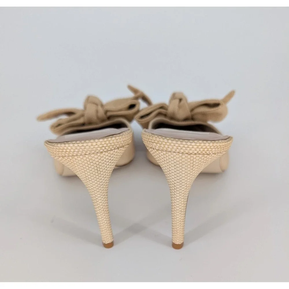 Dolce Vita Kayli Raffia Natural Bow Sandal Kitten Heel 8 Coquette Parisian Chic